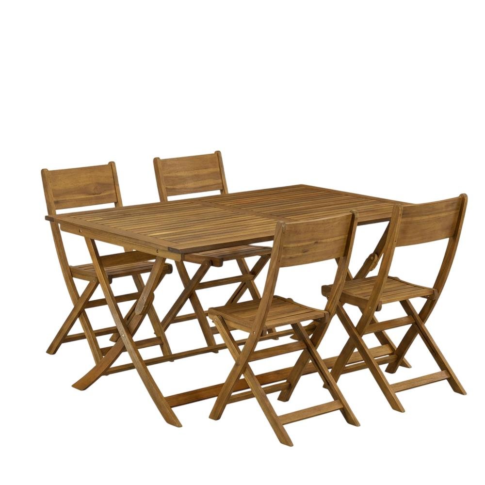 Oil-Finish 5-Piece Patio Table Set with Durable Wood Finish and 4 Chairs. Picture 1