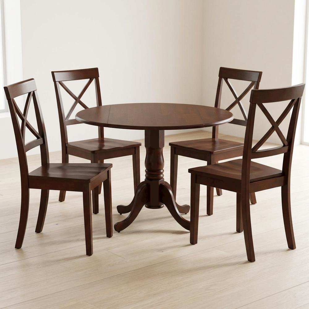 Wood Round Kitchen Table & Chairs 5-Piece Set, Pedestal Base, Mahogany. Picture 3