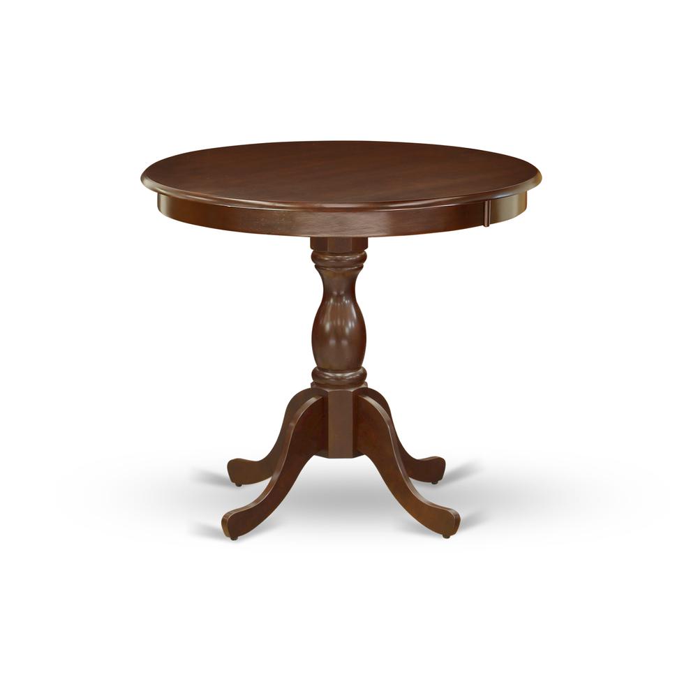 AMBO3-MAH-W 3 Pc Dining Room Set - 1 Round Pedestal Table and 2 Mahogany Dinning Chairs - Mahogany Finish. Picture 2