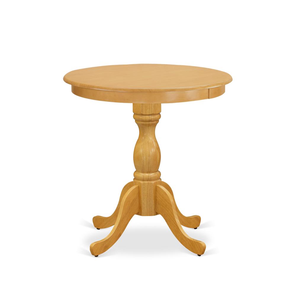 East West Furniture - ESAV3-OAK-W - 3-Pc Kitchen Table Set - 2 Modern Dining Room Chairs and 1 Dining Room Table (Oak Finish). Picture 2