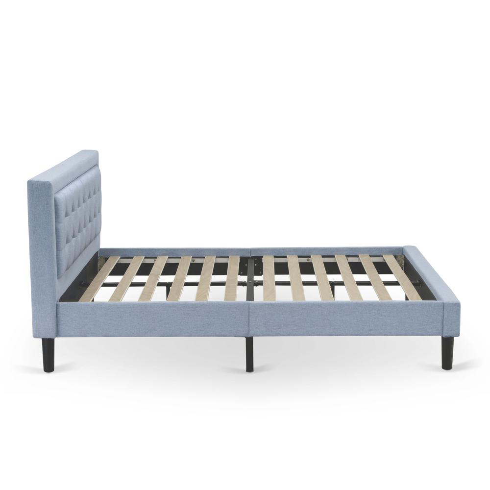 FN11Q-1HA15 2-Piece Platform Queen Bed Set Furniture with 1 Platform Bed and an End Table for bedroom - Denim Blue Linen Fabric. Picture 4