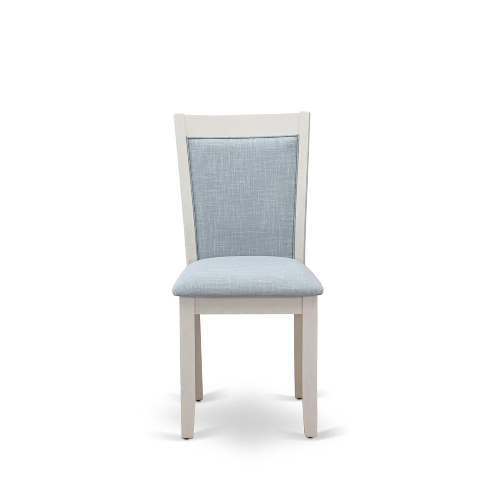 X026MZ015-5 5-Piece Dining Room Table Set Contains a Dining Table and 4 Baby Blue Padded Chairs - Wire Brushed Linen White Finish. Picture 7