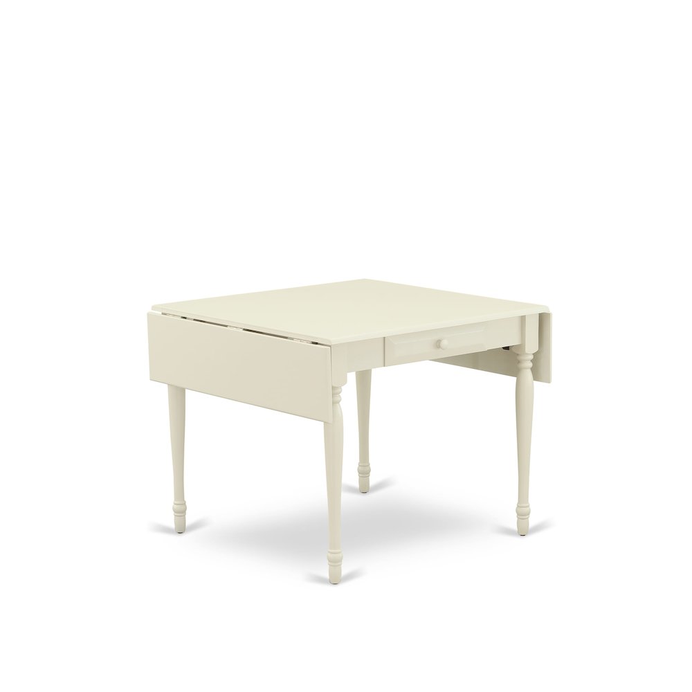 1MZCE3-LWH-15 3Pc Dining Table Set Contains a Wood Dining Table and 2 Upholstered Dining Chairs with Baby Blue Color Linen Fabric, Drop Leaf Table with Full Back Chairs, Linen White Finish. Picture 4