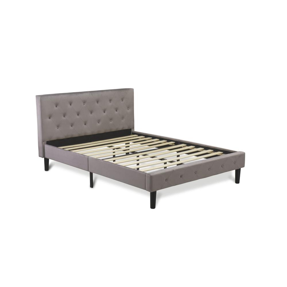 NL14Q-1GA07 2 Pc Bed Set - 1 Bed Brown Taupe Velvet Fabric Headboard and 1 Nightstand - Distressed Jacobean Finish Nightstand. Picture 4