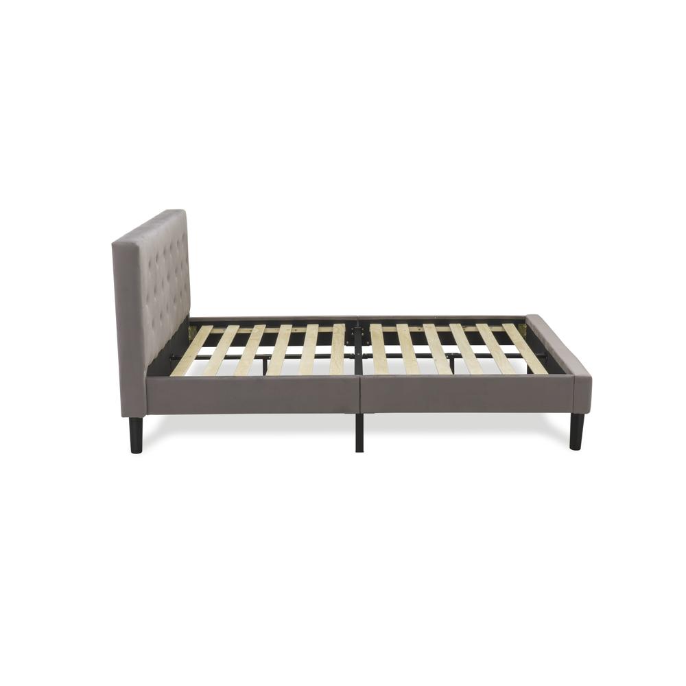 NL14Q-1GA07 2 Pc Bed Set - 1 Bed Brown Taupe Velvet Fabric Headboard and 1 Nightstand - Distressed Jacobean Finish Nightstand. Picture 5
