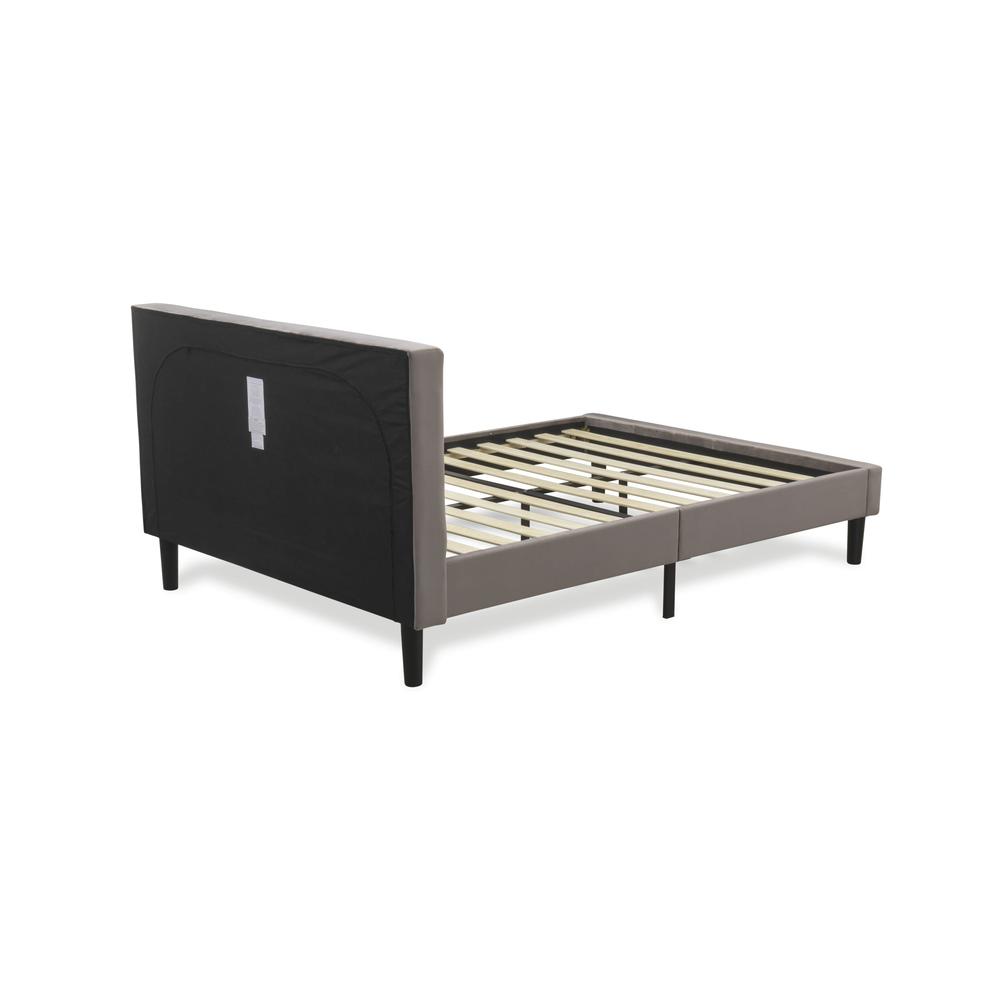 NL14Q-1GA07 2 Pc Bed Set - 1 Bed Brown Taupe Velvet Fabric Headboard and 1 Nightstand - Distressed Jacobean Finish Nightstand. Picture 6
