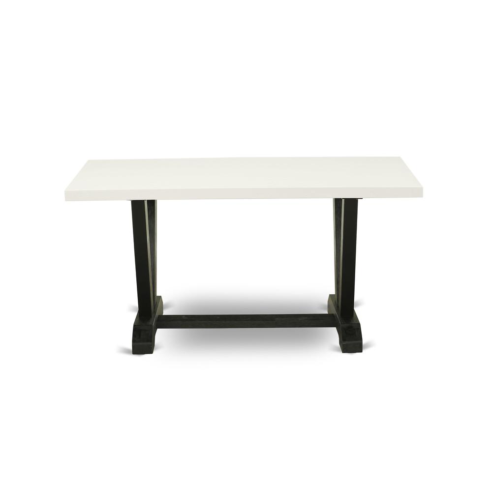 V626MZ650-7 7 Pc Table Set - Linen White Dinner Table with 6 Dark Gotham Grey Parson Chairs - Wire Brushed Black Finish. Picture 4