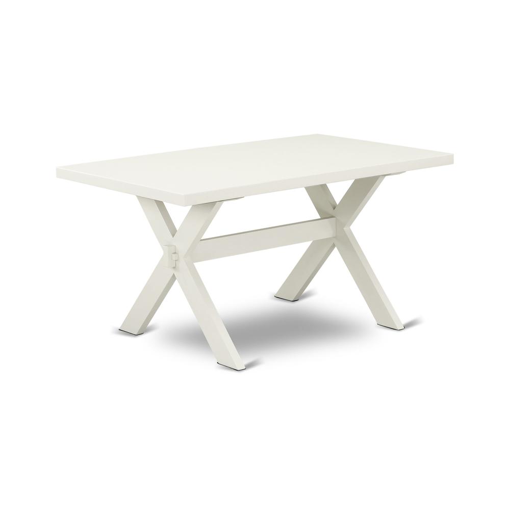 X026MZ015-7 7-Piece Dining Table Set Contains a Wooden Table and 6 Baby Blue Dining Room Chairs - Wire Brushed Linen White Finish. Picture 3