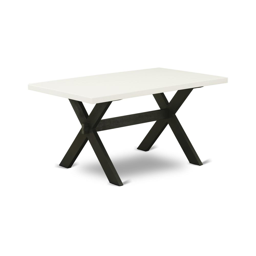 East West Furniture X626EL121-5 5-Piece Awesome Dinette Set a Good Linen White Wood Dining Table Top and 4 Amazing Linen Fabric Kitchen Chairs with Nail Heads and Button Tufted Chair Back, Wire Brushe. Picture 2