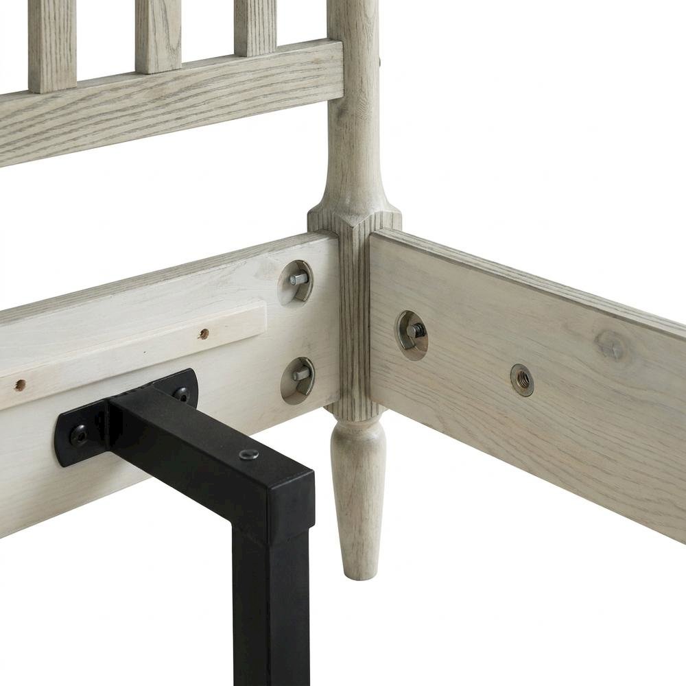 Solid Wood Bed with Headboard, Traditional Platform, Weathered Gray Oak, Queen. Picture 7