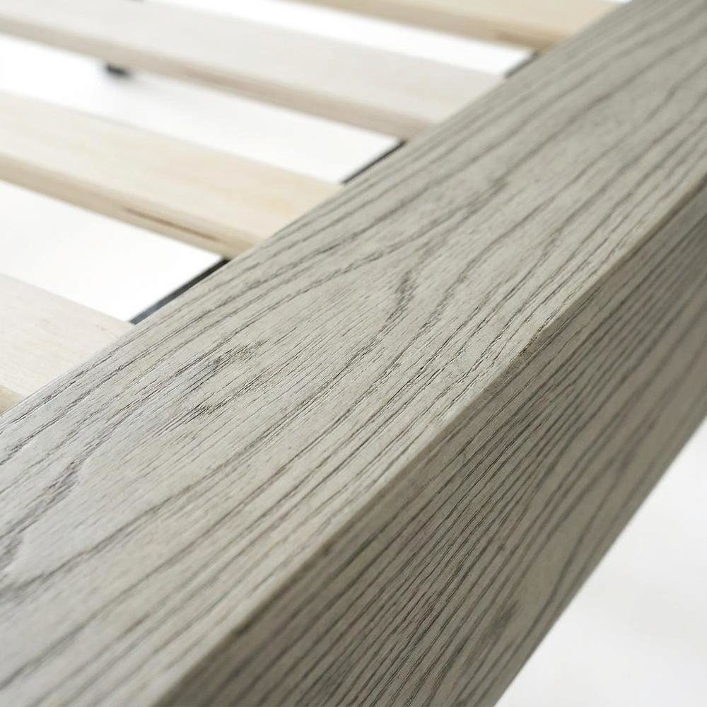 Solid Wood Bed with Headboard, Traditional Platform, Weathered Gray Oak, Queen. Picture 8