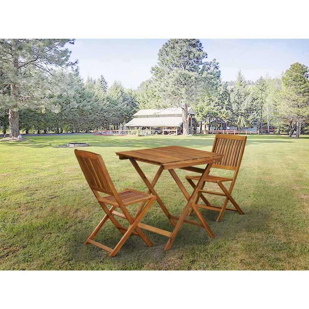 SECM3CWNA 3-Piece Outdoor Dining Set Contains a Wooden Folding Dining Table and 2 Camping Side Chairs - Natural Oil Finish. Picture 6