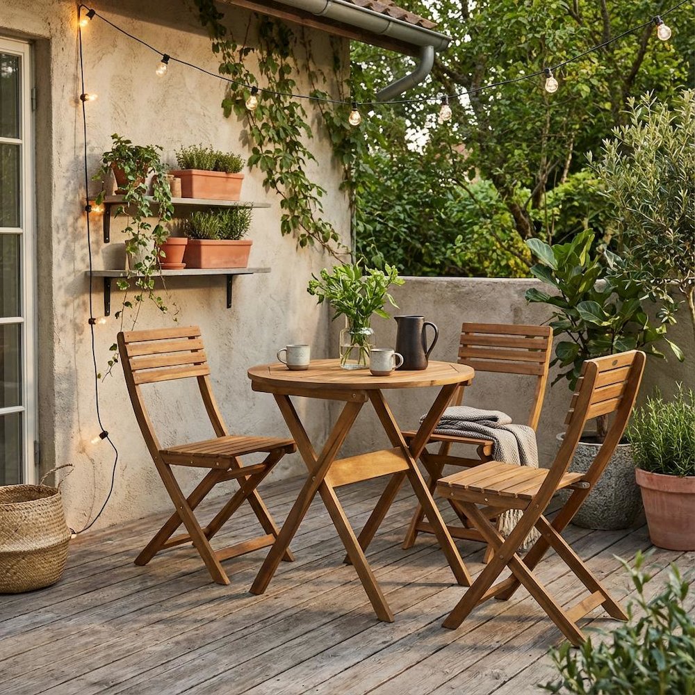 3-Piece Outdoor Bistro Set with Oil Finish, Foldable Table and 2 Camping Chairs. Picture 2
