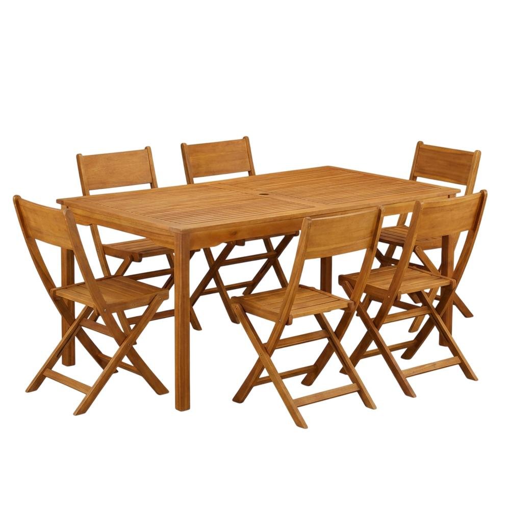 Oil-Finish 7-Piece Patio Dining Set with Acacia Wood Table and Chairs. Picture 1