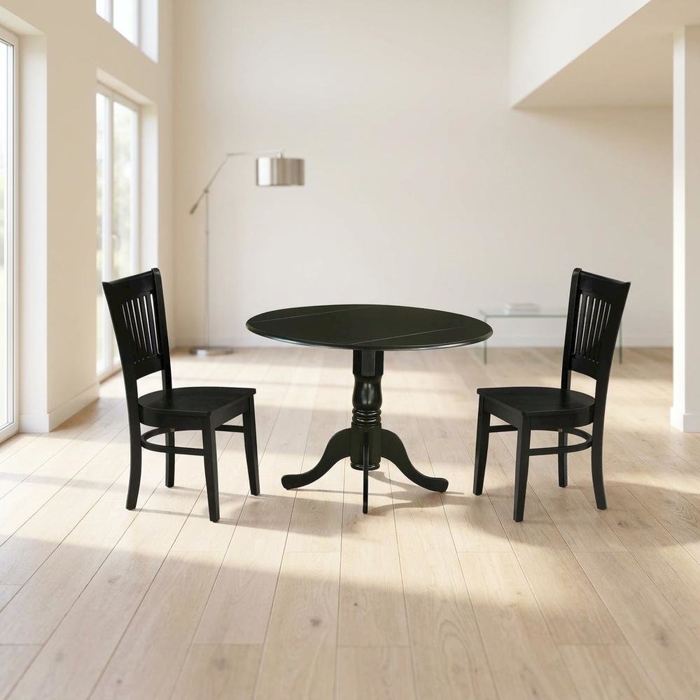 Wood Dining Set 3-Piece, Drop Leaves & Slatted-Back Chairs. Picture 3