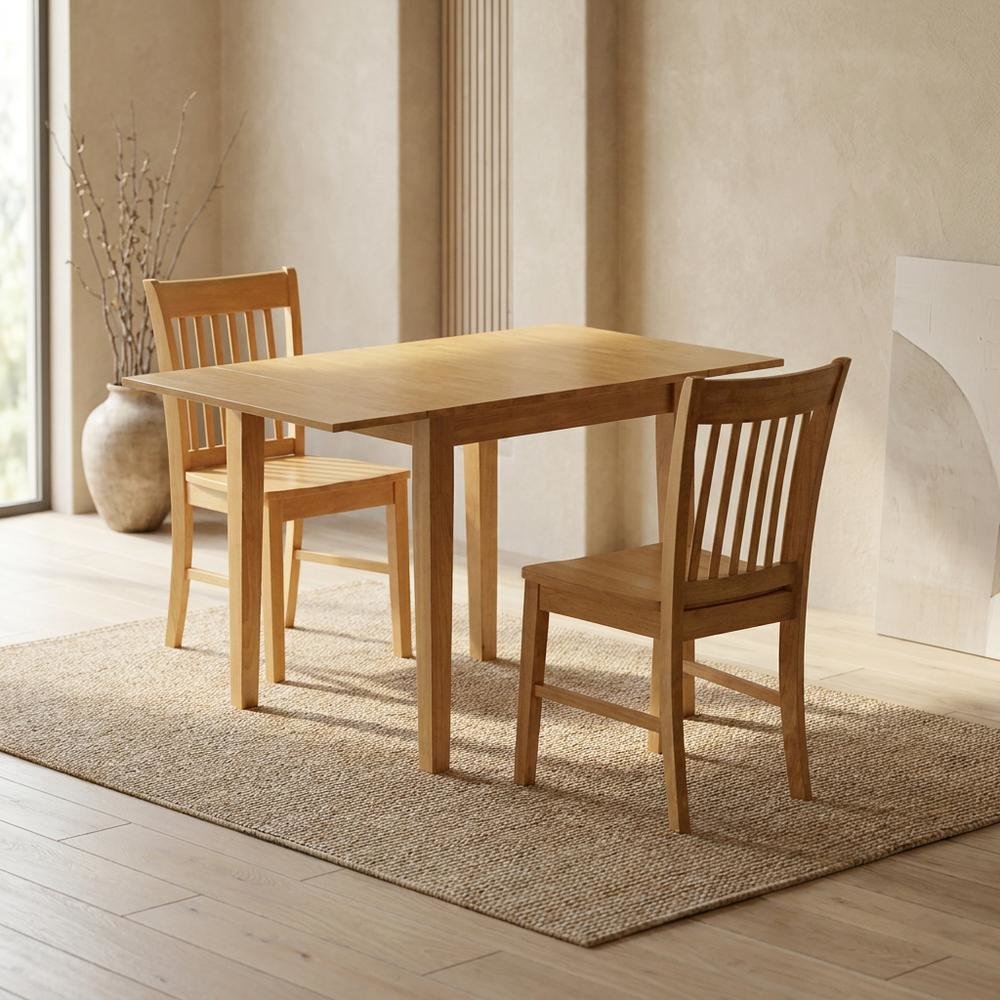 Wood Drop-Leaf Dining Table & Chairs 3-Piece Dining Set, Oak. Picture 2