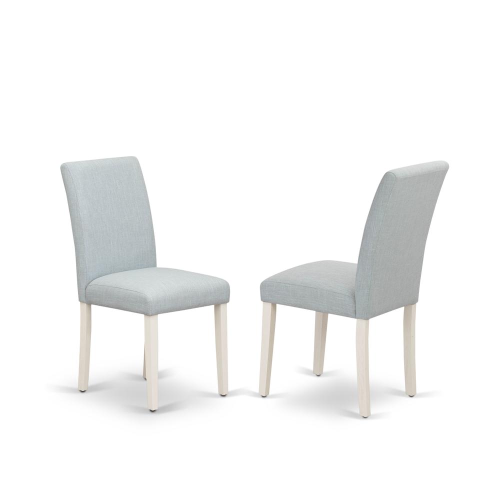 East West Furniture 5-Piece Dining Room Set Includes 4 Upholstered Chairs with Upholstered Seat and High Back and a Rectangular Dining Room Table - Linen White Finish. Picture 3