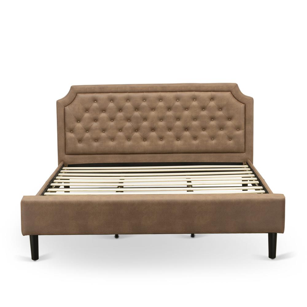 GB28K-2HI07 3-Pc Granbury Bed Set with a King Bed and 2 Distressed Jacobean Small Nightstands - Brown Faux Leather and Black Legs. Picture 2