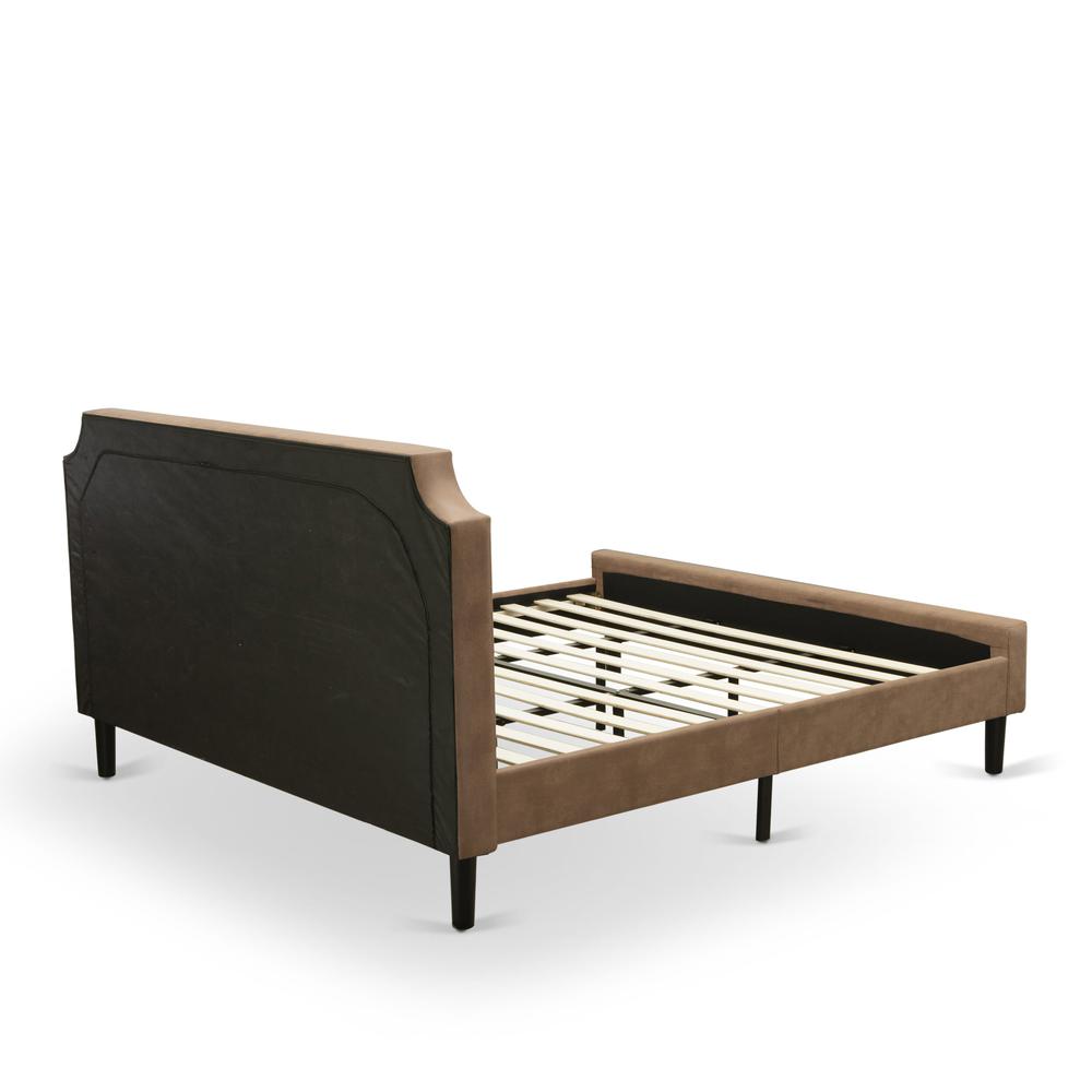 GB28K-2HI07 3-Pc Granbury Bed Set with a King Bed and 2 Distressed Jacobean Small Nightstands - Brown Faux Leather and Black Legs. Picture 5