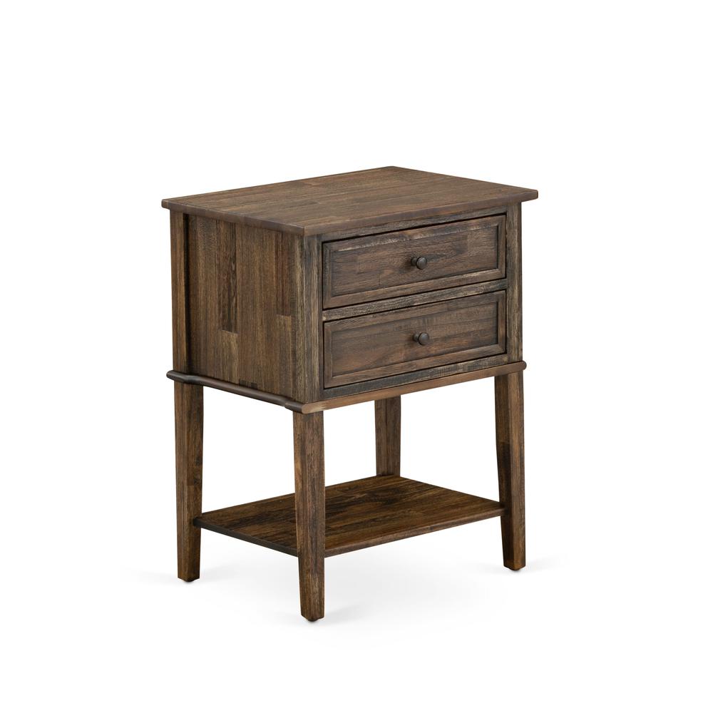 GB25K-2VL07 3-Pc King Bedroom set with Bed and 2 Distressed Jacobean Bedroom Nightstand - Dark Brown Faux Leather and Black Legs. Picture 7
