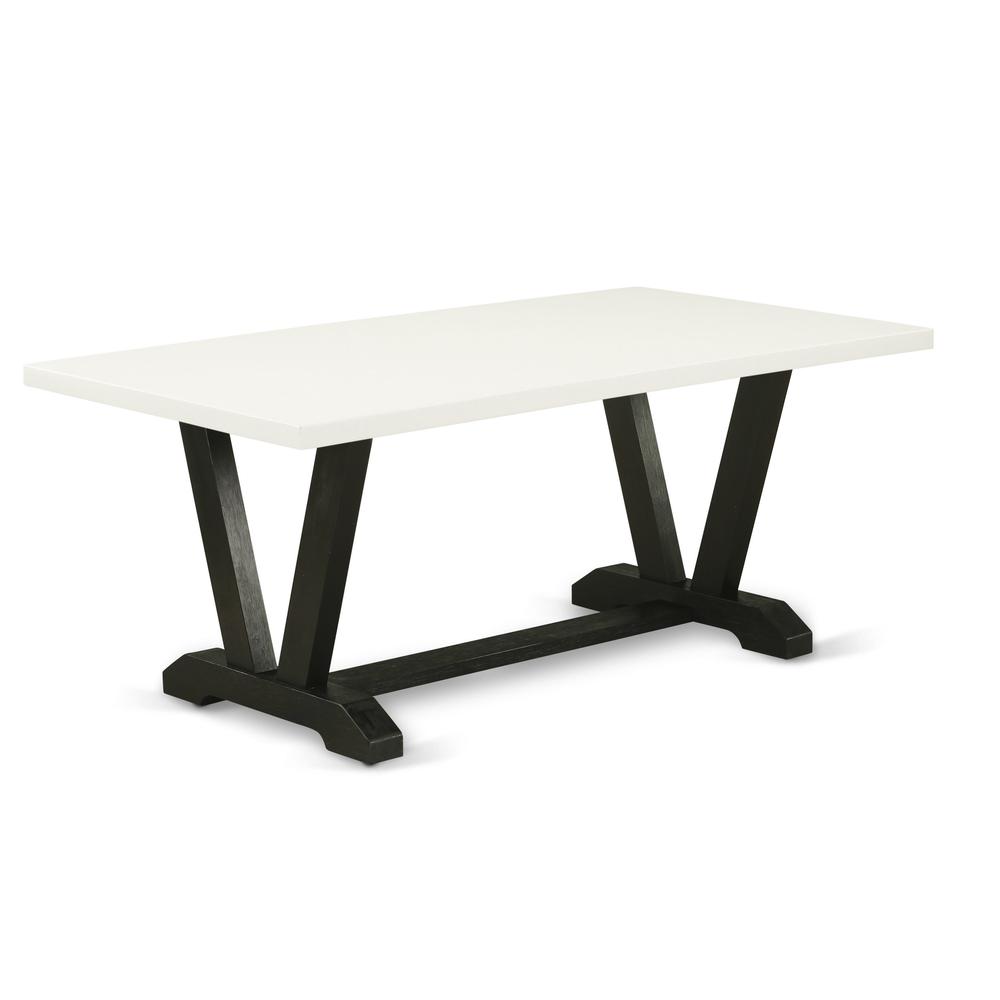 V627MZ650-9 9 Pc Table Set - Linen White Dinner Table with 8 Dark Gotham Grey Dinning Chairs - Wire Brushed Black Finish. Picture 3