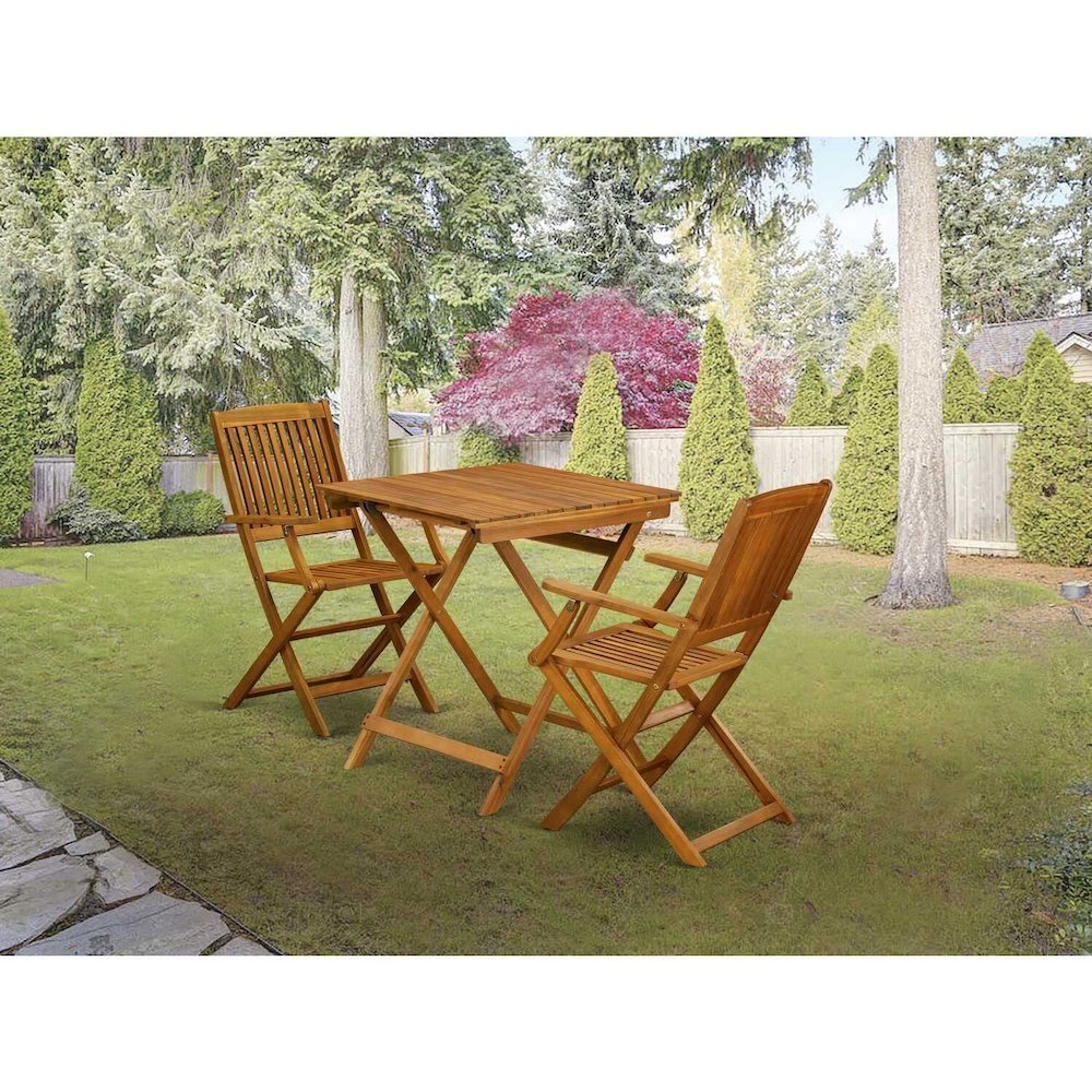 SECM3CANA 3-Piece Outdoor Dining Table Set Includes a Wooden Patio Table and 2 Outdoor Patio Chairs - Natural Oil Finish. Picture 6