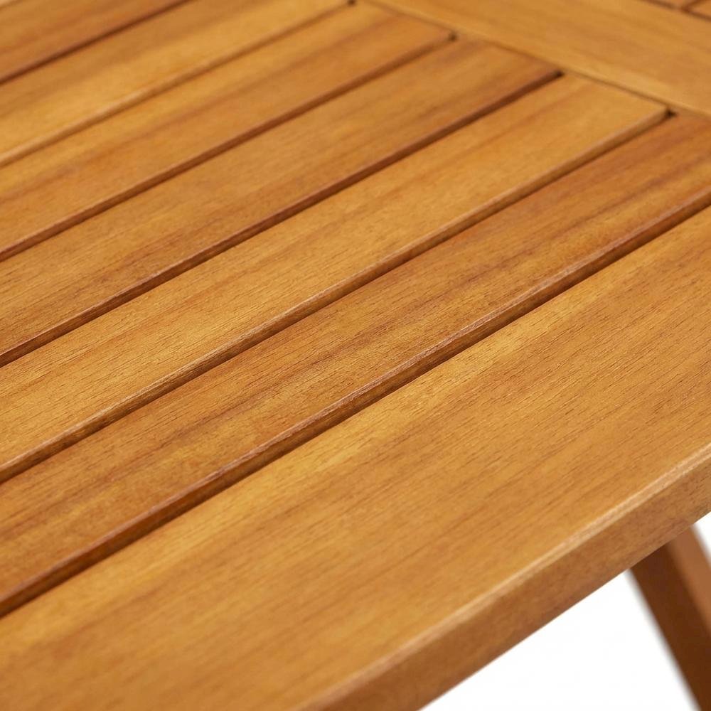 7-Piece Outdoor Table Set Wood Oil Finish with 6 Folding Chairs, Slatted Back. Picture 4
