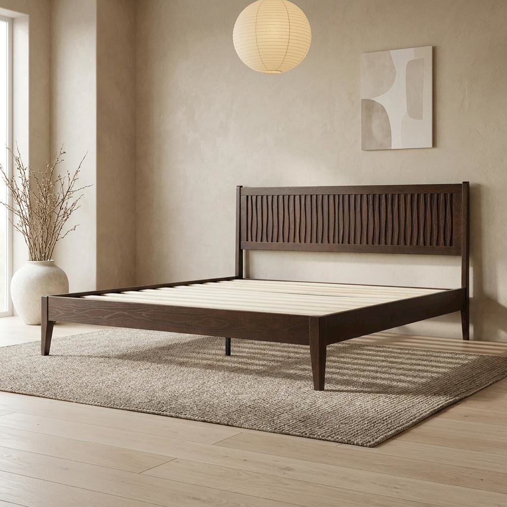Solid Wood Platform Bed with Headboard & Footboard, King. Picture 2