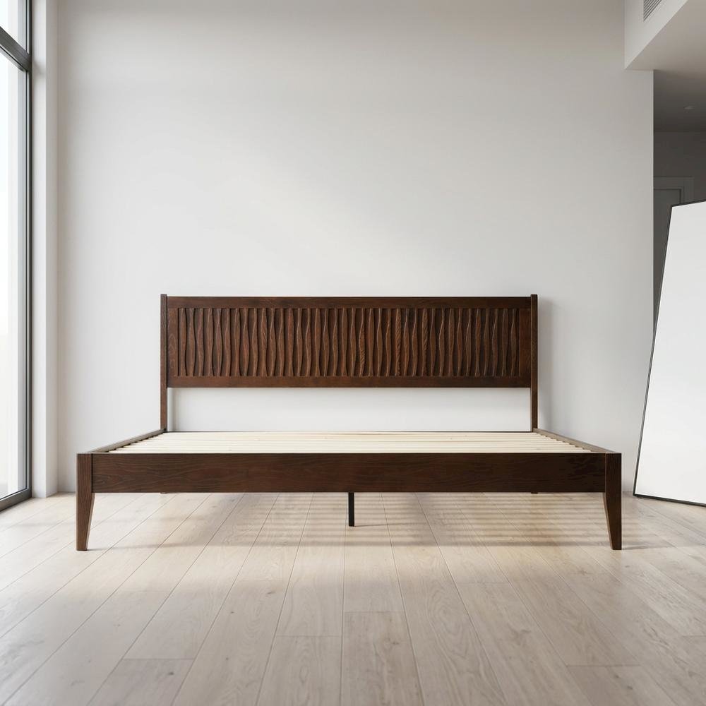 Solid Wood Platform Bed with Headboard & Footboard, King. Picture 3