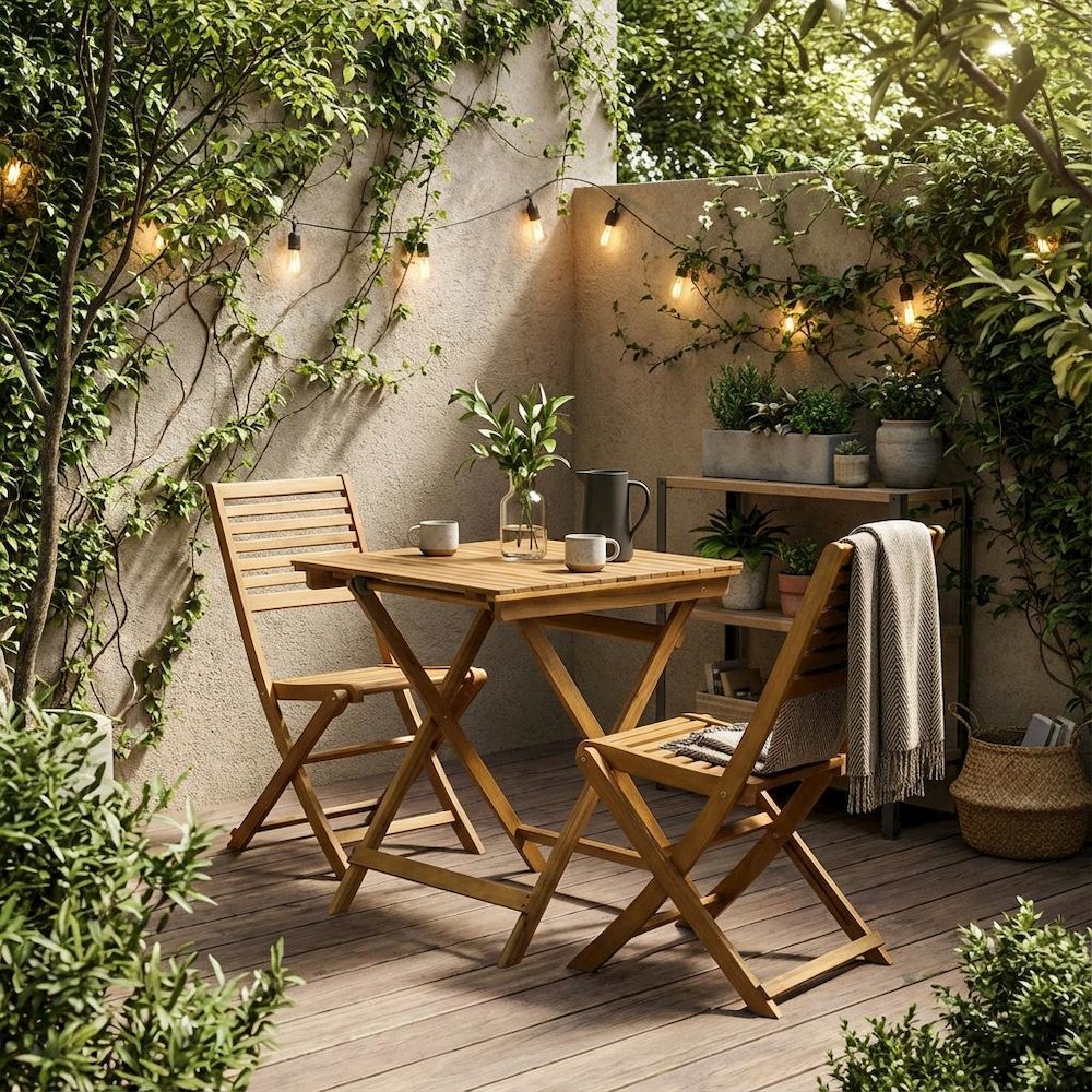 Oil-Finish 3-Piece Outdoor Patio Set with Wooden Folding Table and 2 Chairs. Picture 2
