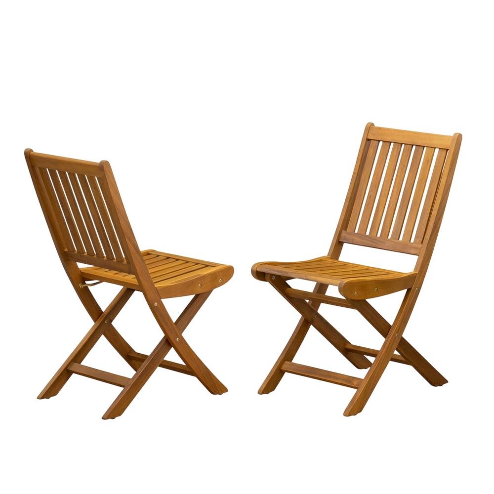 Outdoor Dining Chairs Oil Finish Set of 2 Slatted Back Wood Seats. Picture 1