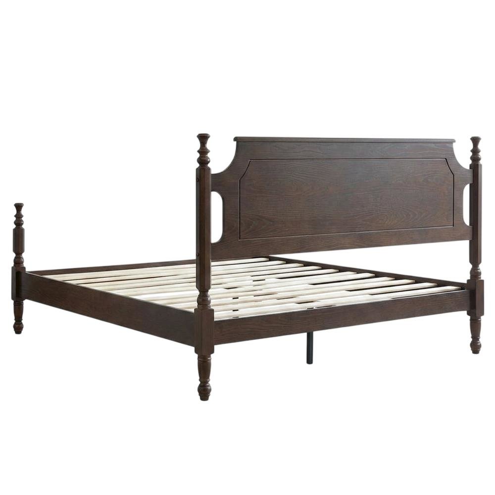 King Solid Wood Platform Bed with Headboard, Traditional, Dark Roast Oak, King. Picture 4