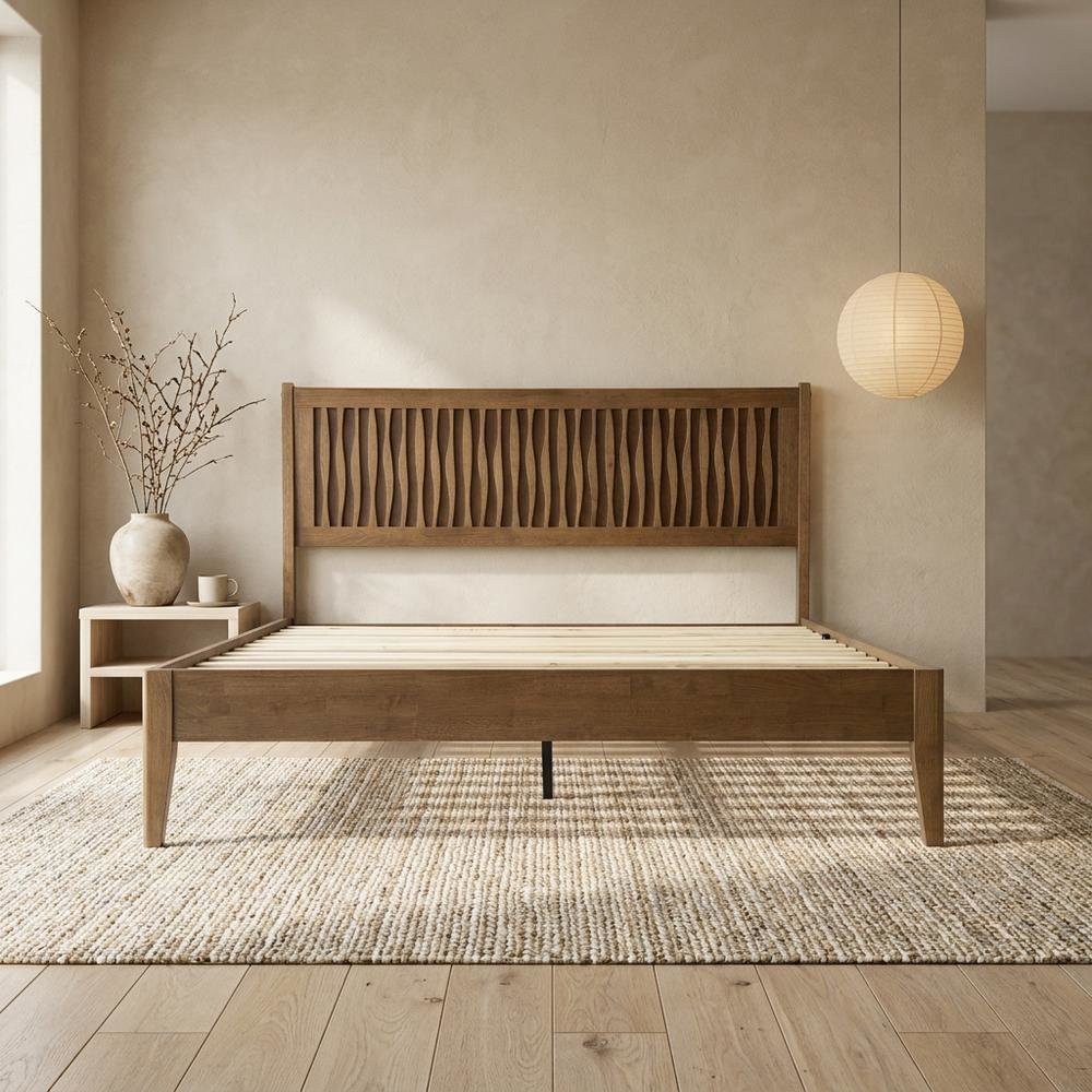 Solid Wood Platform Bed, Headboard & Footboard, No Box Spring, Barnwood, King. Picture 2