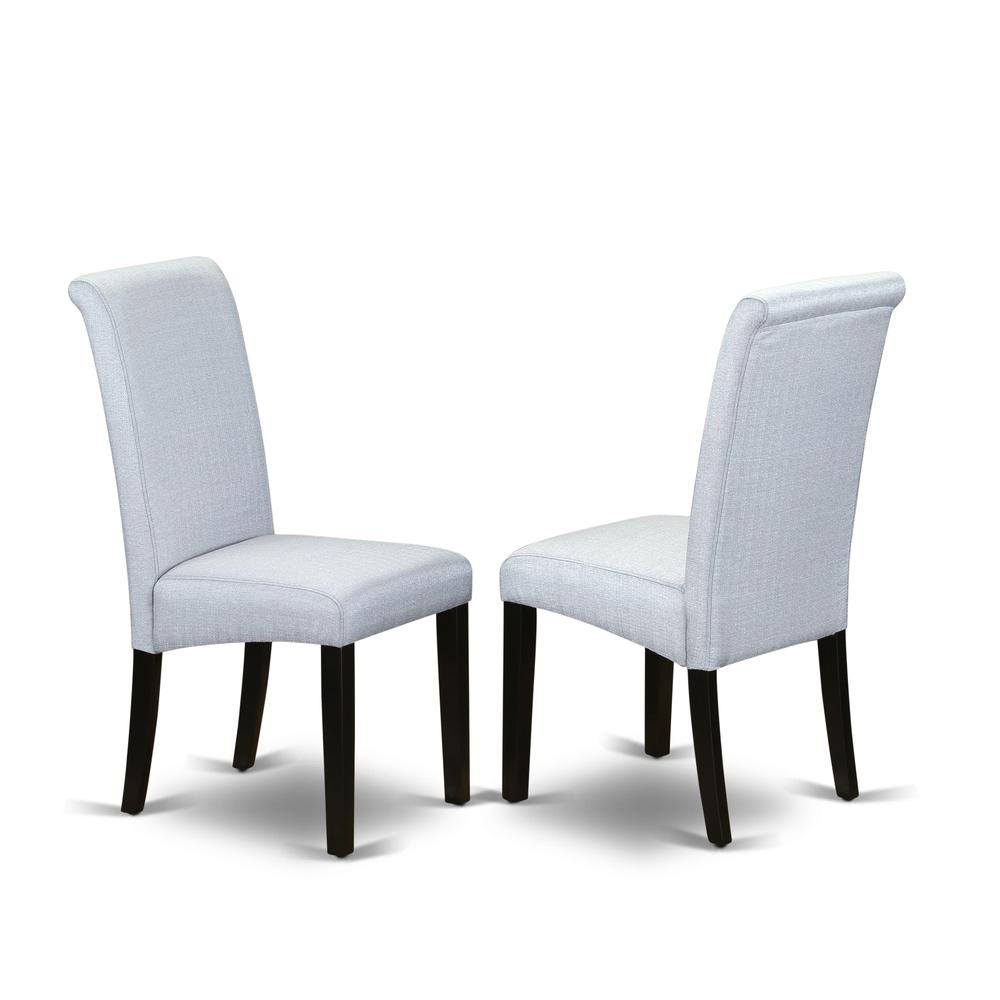 East West Furniture X697BA105-7 7-Pc Dinette Room Set - 6 Kitchen Chairs and 1 Modern Rectangular Cement Wood Dining Table Top with High Roll Chair Back - Wire Brushed Black Finish. Picture 3