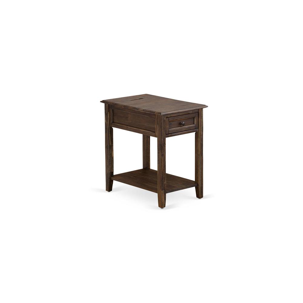 GB25Q-1DE07 2-Piece Platform Queen Bed Set with Bed and 1 Distressed Jacobean Nightstand - Dark Brown Faux Leather and Black Legs. Picture 7
