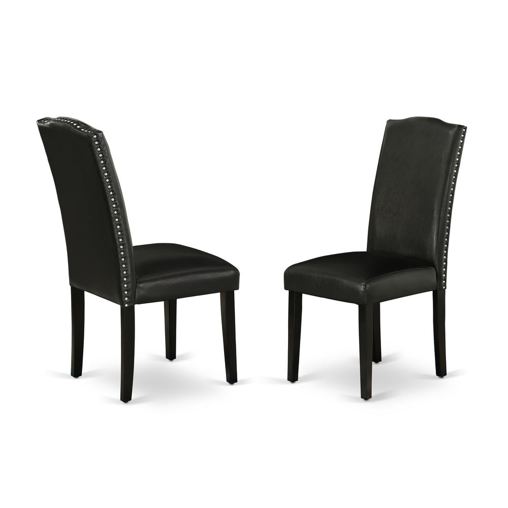 East West Furniture X696EN169-7 7-Pc Dining Room Table Set - 6 Parson Dining Chairs and 1 Modern Cement Kitchen Dining Table Top with High Stylish Chair Back – Wire Brushed Black Finish. Picture 3