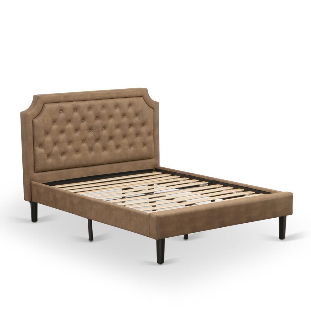 GBF-28-F Full Bed Consist of Brown Textured Upholstered Headboard, Footboard and Wood Rails, Slats - Wooden 9 Legs - Black Finish. Picture 4