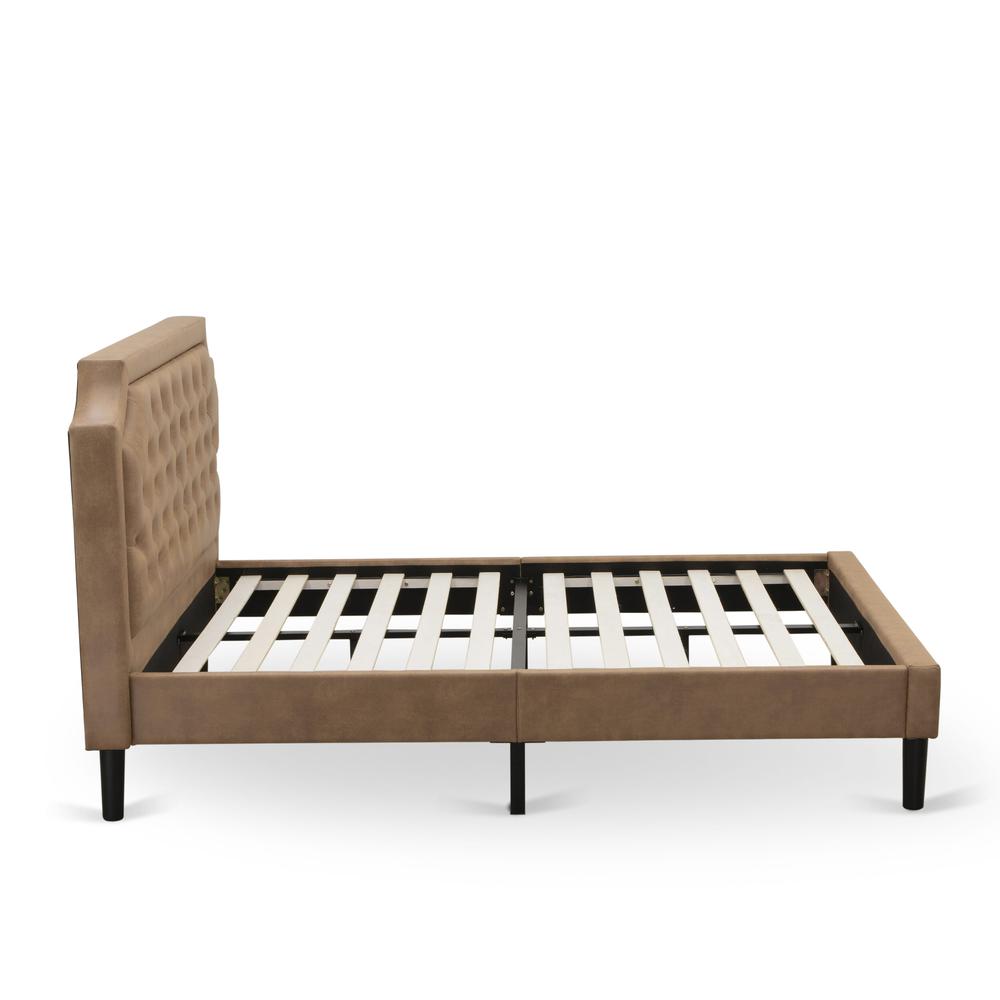GBF-28-F Full Bed Consist of Brown Textured Upholstered Headboard, Footboard and Wood Rails, Slats - Wooden 9 Legs - Black Finish. Picture 5