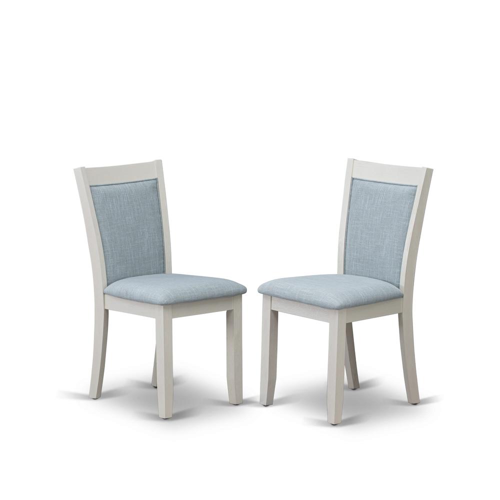 X026MZ015-7 7-Piece Dining Table Set Contains a Wooden Table and 6 Baby Blue Dining Room Chairs - Wire Brushed Linen White Finish. Picture 6