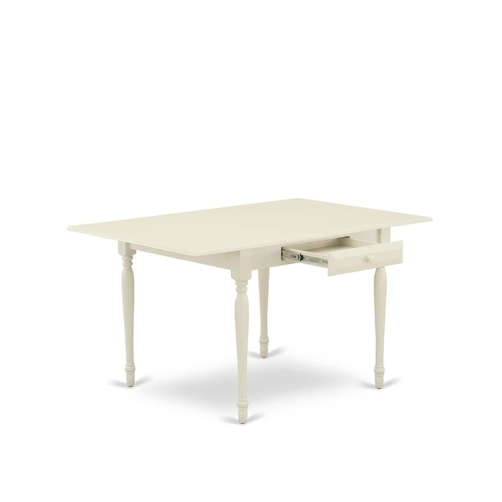 1MZEN3-LWH-06 3Pc Dining Table Set Contains a Wood Dining Table and 2 Parsons Chairs with Shitake Color Linen Fabric, Drop Leaf Table with Full Back Chairs, Linen White Finish. Picture 3