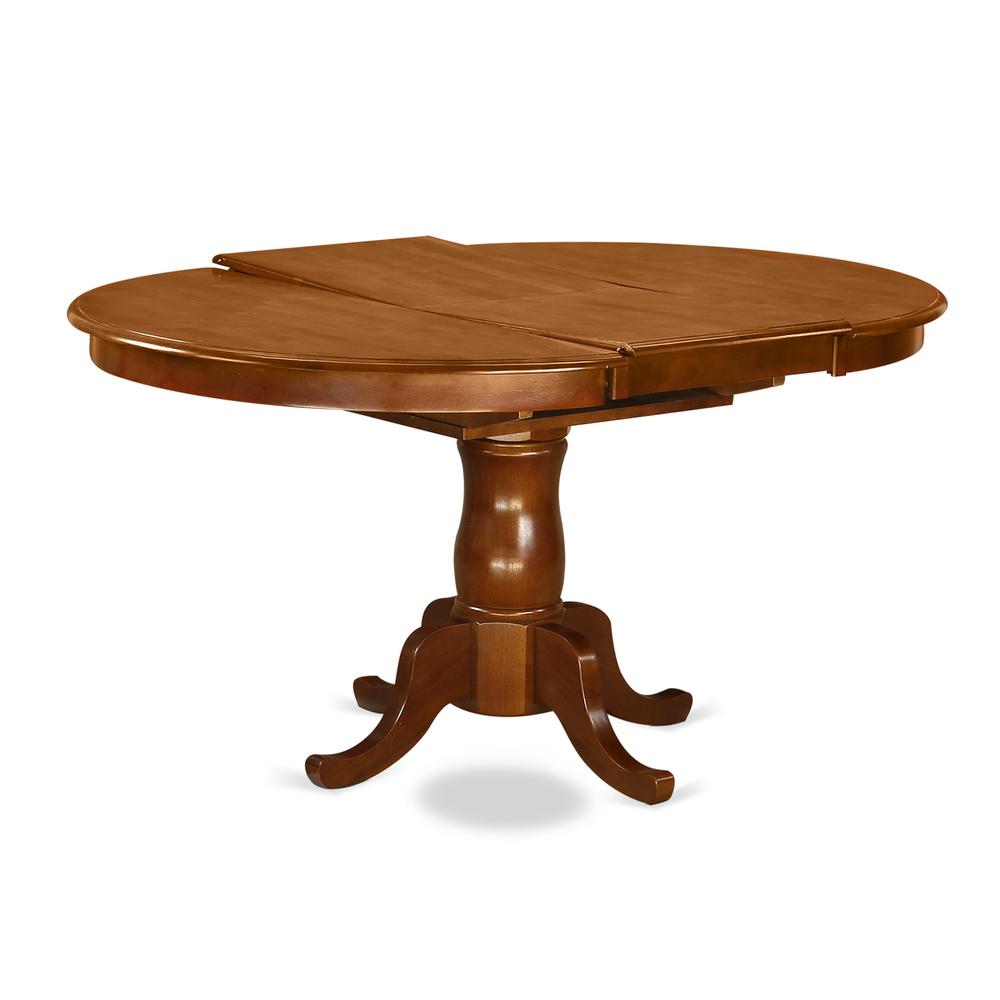 POPL5-SBR-C 5 Pc set Portland Dining Table having 18" Leaf and 4 Cushiad Kitchen Chairs in Saddle Brown. Picture 4