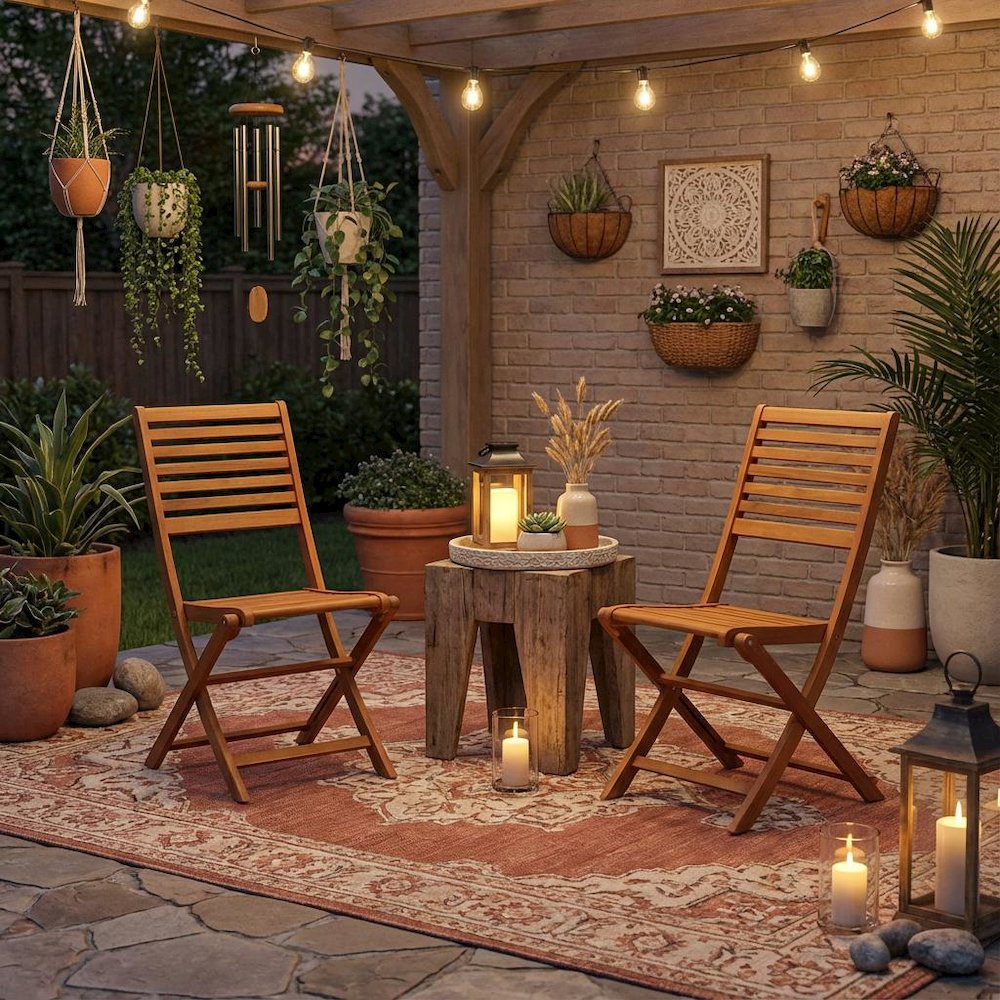 Neutral Oil Foldable Outdoor Dining Chairs with Acacia Wood Set of 2. Picture 3