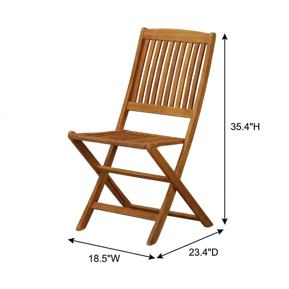Oil-Finish Acacia Wooden Patio Folding Side Chairs Set of 2 with Sturdy Frame. Picture 6