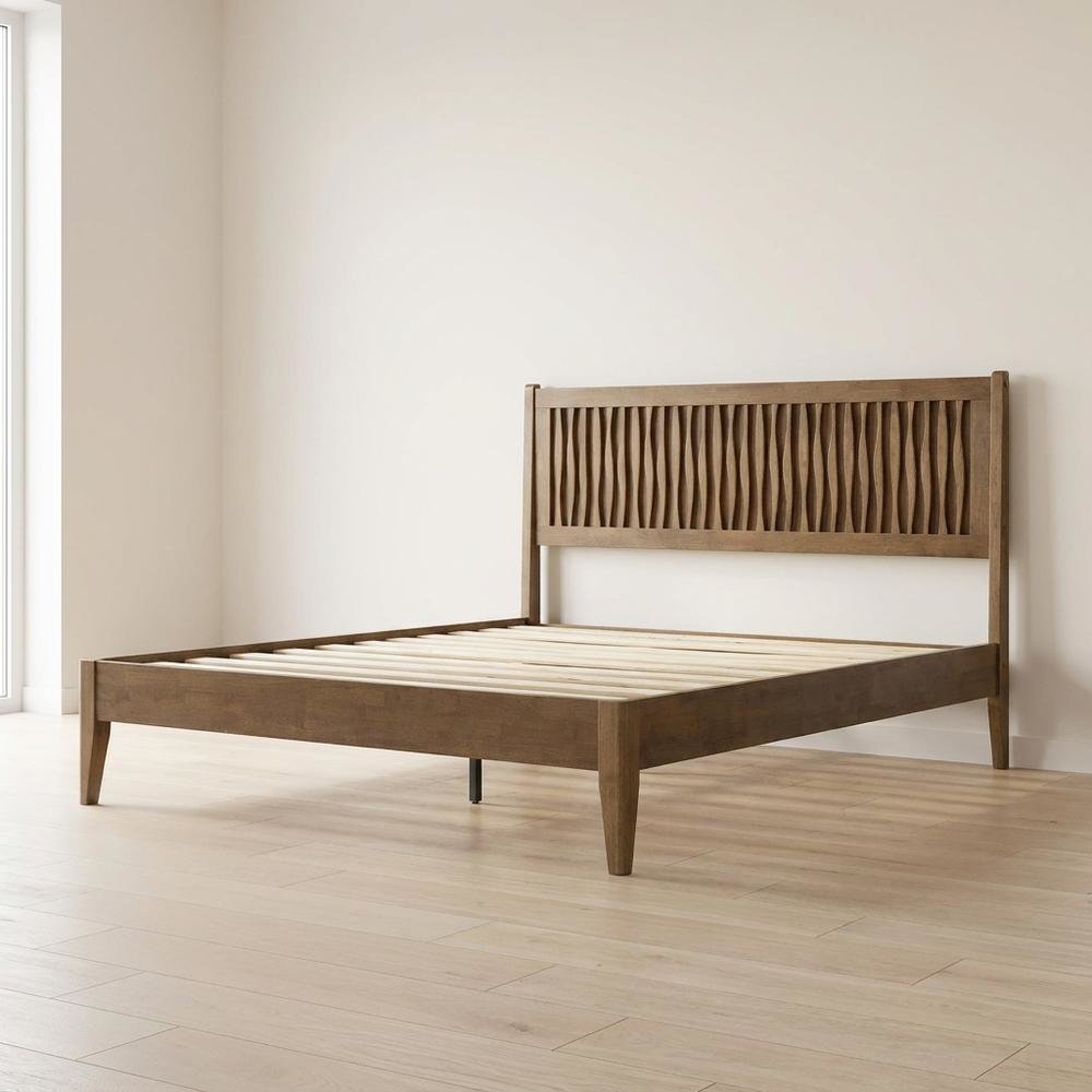 Solid Wood Platform Bed, Headboard & Footboard, No Box Spring, Barnwood, King. Picture 3