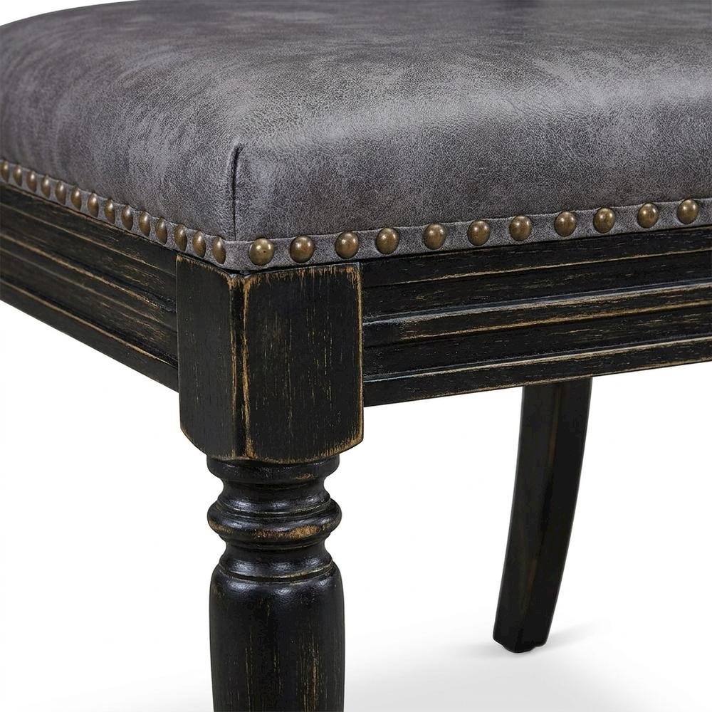 Solid Wood Rectangular Dining Table & Button-Tufted Chairs 9-Piece, Dark Grey. Picture 6