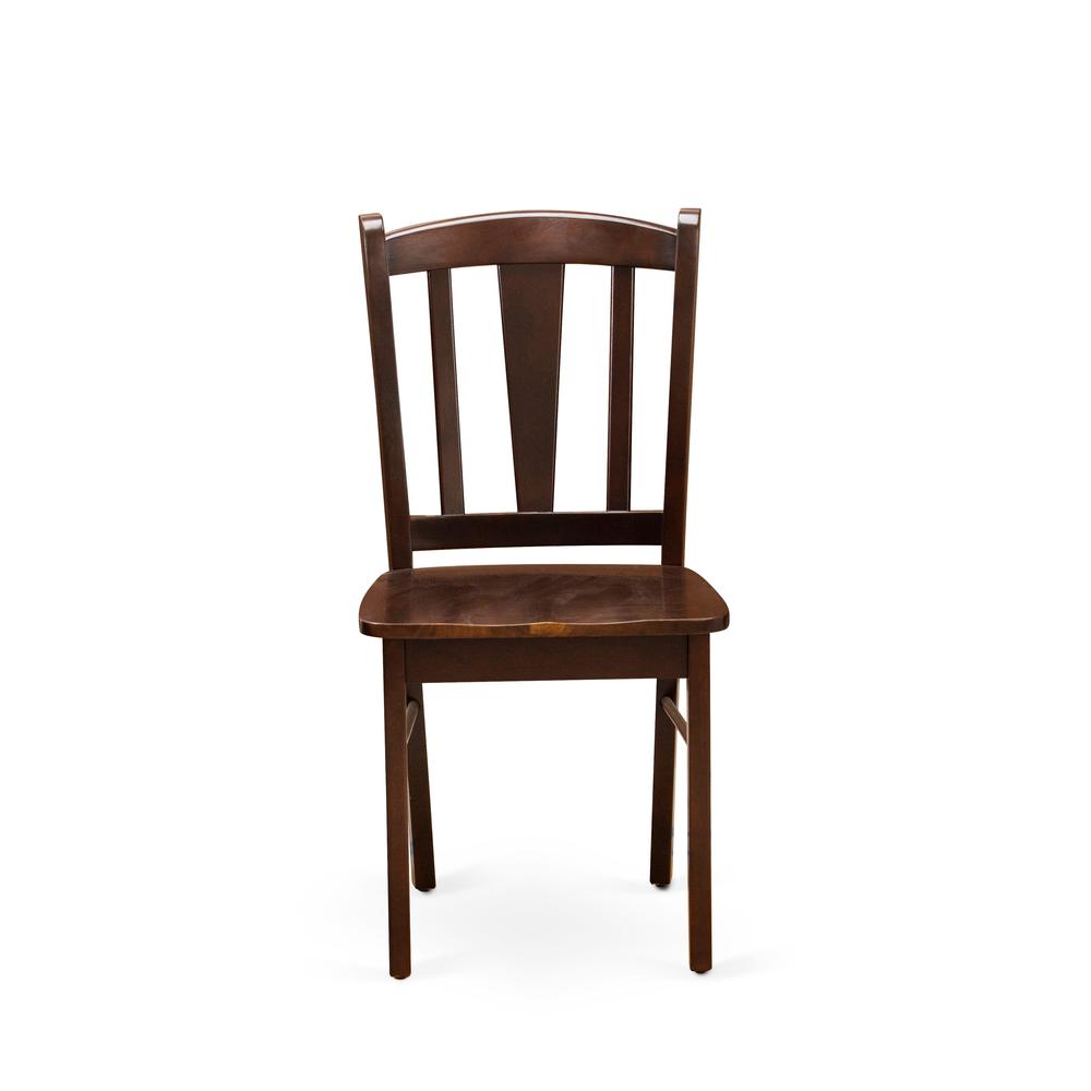 OXDL5-MAH-W - 5-Pc Dining Room Table Set- 4 Dining Chair and Dining Table - Wooden Seat and Slatted Chair Back - Mahogany Finish. Picture 5