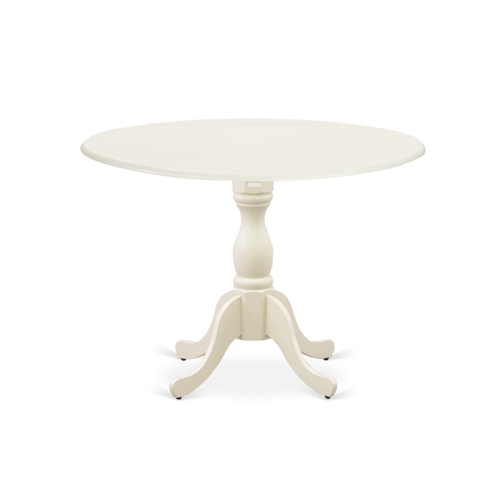 East West Furniture DMBO3-LWH-C 3 Piece Dinning Room Table Set Consists of 1 Drop Leaves Modern Dining Table and 2 Linen White Faux Leather Kitchen Chairs with X-Back - Linen White Finish. Picture 2