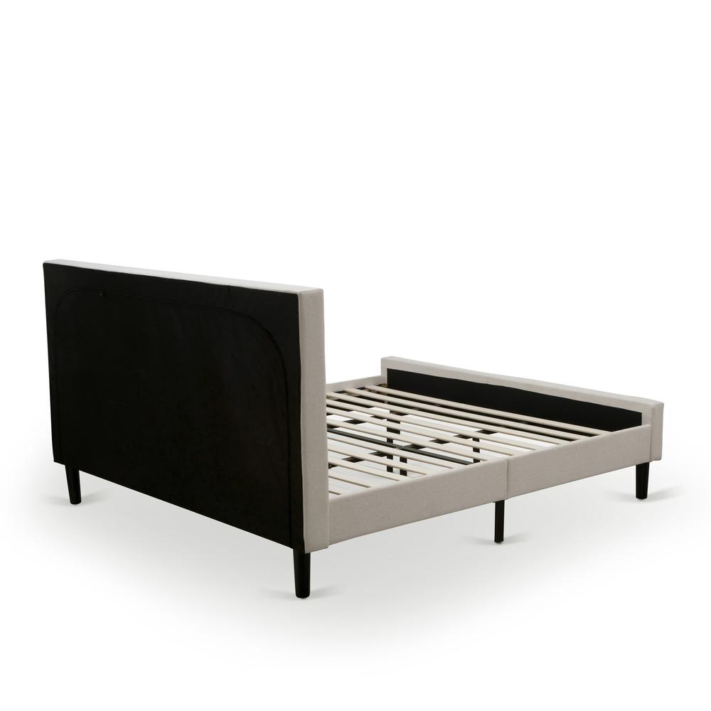 FN08K-2GA0C 3-Piece Platform King Size Bed Set with 1 King Size Bed Frame and 2 Mid Century Nightstands - Mist Beige Linen Fabric. Picture 5