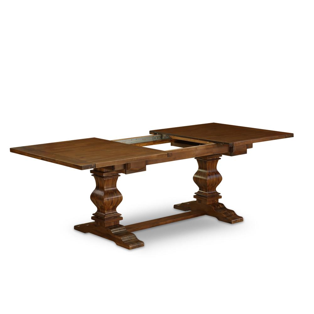 5-pc wood dining table set with Chair’s Legs and Dark Khaki Linen Fabric. Picture 2
