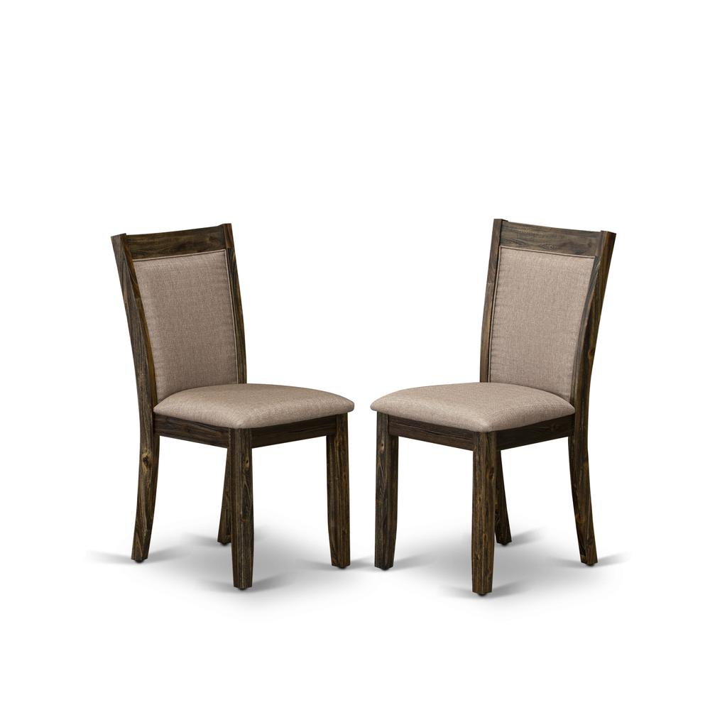 V776MZ716-7 7 Pc Modern Dining Set - A Kitchen Table with Trestle Base and 6 Chairs For Dining Room - Distressed Jacobean Finish. Picture 6